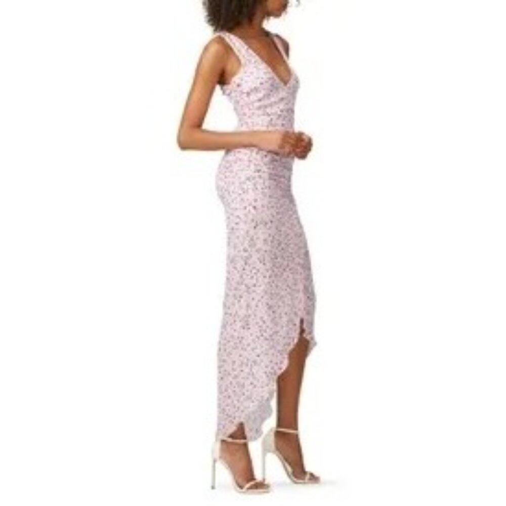 Nicholas Silk Maxi Dress 8 Lavender Ditsy Floral Ruched Draped